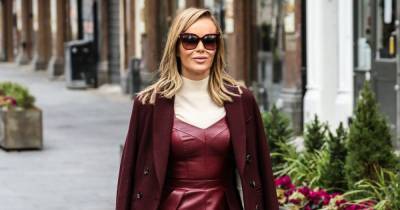 Amanda Holden sizzles in all-red leather dress and thigh-high boots as she departs Heart FM - www.ok.co.uk