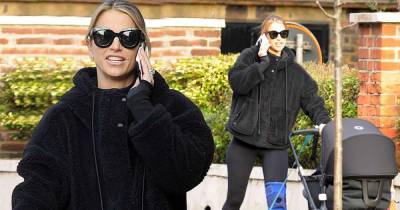Vogue Williams wears a knee support as she chats on the phone - www.msn.com - Indiana - county Winston