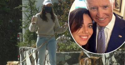 Aubrey Plaza takes dogs for a walk and celebrates presidential victory - www.msn.com - state Delaware