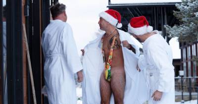 Gino D’Acampo leaves little to the imagination as he wears mankini as he joins Gordon Ramsay and Fred Siriex in sauna - www.ok.co.uk - Santa