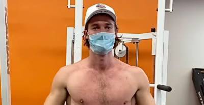 Patrick Schwarzenegger Bares His Abs & Wears a Mask During Workout - Watch! - www.justjared.com