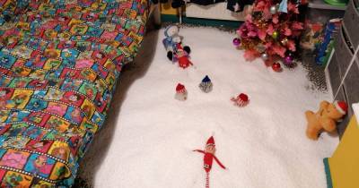 Mum's Elf on the Shelf snow idea backfires and she is left unable to clean up thousands of beanbag balls - www.dailyrecord.co.uk