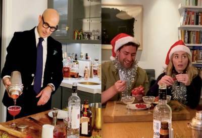 Holiday Bartender Stanley Tucci Makes Christmas Cocktails For Emily Blunt & John Krasinski - etcanada.com