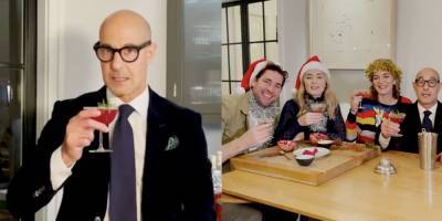 Stanley Tucci Mixes Christmas Cocktails with Emily Blunt and John Krasinski - www.harpersbazaar.com