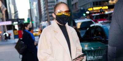 J.Lo Sports Leather Leggings and Platform Boots for a Shopping Trip in NYC - www.harpersbazaar.com - New York