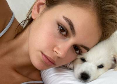 Kaia Gerber Wears A Two-Piece Bathing Suit And Snuggles Two Cuddly Puppies As She’s Photographed Without Her Cast - celebrityinsider.org