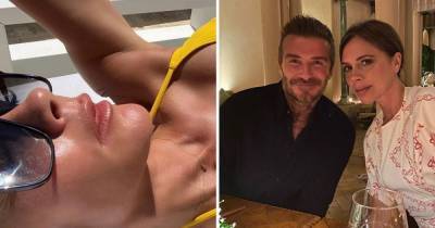 Victoria Beckham dons yellow bikini and David enjoys golf with Romeo as they ditch Cotswolds for Italy - www.ok.co.uk - Italy - city Victoria