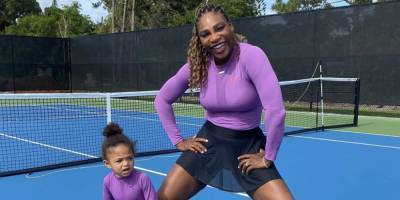 Serena Williams and Daughter Olympia Twin on the Tennis Court - www.harpersbazaar.com