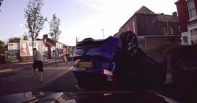 Dramatic police chase shows stolen motor flip before thief flees scene - www.dailyrecord.co.uk - Manchester