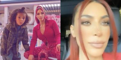 North and Saint West Photobomb Kim Kardashian as She Shows Off Her Bright Red Hair - www.harpersbazaar.com
