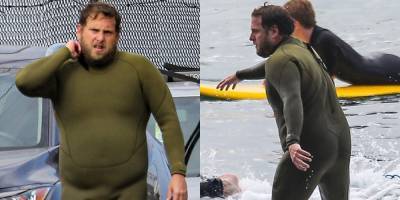Jonah Hill Gets In an Early Morning Surf Session in His Wetsuit - www.justjared.com - county Huntington