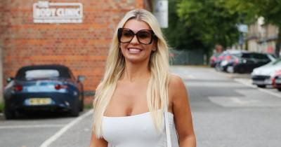 Christine McGuinness flaunts figure in strapless top and denim shorts during day out - www.ok.co.uk - county Cheshire - county Hale