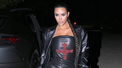 Kim Kardashian Rocks Leather Dress Matching Trench Coat While Out To Dinner With Pals - hollywoodlife.com - California - Malibu