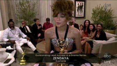 Zendaya Is a Vision in a Glamorous Gown While Accepting First Emmy Award -- See Her Look - www.etonline.com