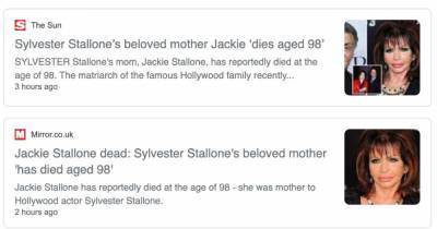Jackie Stallone’s Death Reported Using A Photo Of Someone Who Isn’t Jackie Stallone - www.msn.com