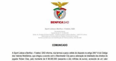 Benfica confirm Ruben Dias transfer to Man City and Nicolas Otamendi departure - www.manchestereveningnews.co.uk - Portugal - Argentina - Lisbon - city Inboxmanchester