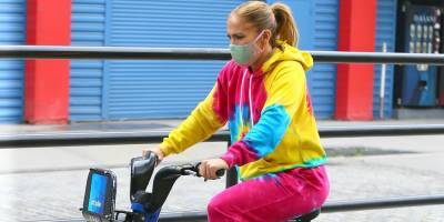Jennifer Lopez Takes a Tie-Dye Bike Ride in NYC - www.justjared.com - New York