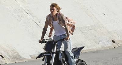 Justin Bieber Rides a Motorcycle While Seemingly Filming a New Music Video (Photos) - www.justjared.com - Los Angeles