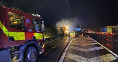 Two lanes closed on M6 after lorry bursts into flames - www.manchestereveningnews.co.uk - city Sandbach