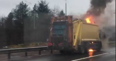 Bin lorry fire on M8 as cops close motorway while crews tackle blaze - www.dailyrecord.co.uk - Scotland
