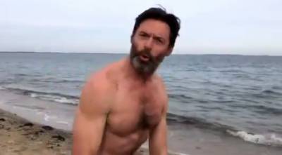 Hugh Jackman Does the Polar Bear Plunge on New Year's Day (Video) - www.justjared.com