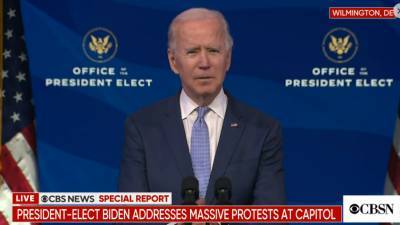 Joe Biden Says Riots at US Capitol 'Do Not Reflect a True America' - www.etonline.com - USA - Washington, area District Of Columbia - Columbia - state Delaware - city Wilmington, state Delaware