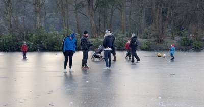 Anger as child in pram pushed across frozen pond in Scots park - www.dailyrecord.co.uk - Scotland