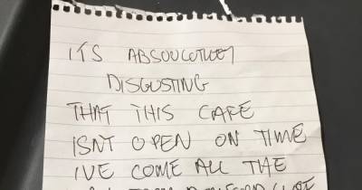 Angry customer slammed over bizarre note left at café as owner went for flu jab - www.manchestereveningnews.co.uk