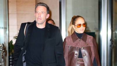 J.Lo Looks Stylish In Brown Leather Outfit While Holding Hands With Ben Affleck In NYC - hollywoodlife.com - New York - New York - county Brown