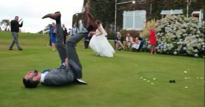 Unfortunate moment a bride smacks a ball into husband's intimate area during a game of rounders - www.manchestereveningnews.co.uk
