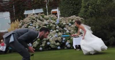 Unfortunate moment bride bats ball straight into new husband's groin caught on camera - www.dailyrecord.co.uk