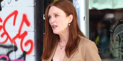 Julianne Moore Suits Up on the Set of 'Sharper' in NYC - www.justjared.com - New York - Manhattan - county Sharp