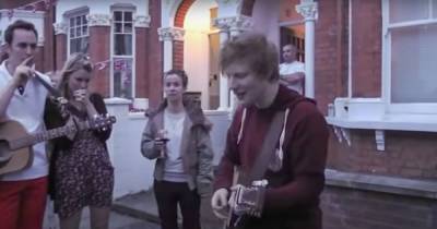 Ed Sheeran busks on the street with guitar in hand in pre-fame throwback snaps - www.ok.co.uk