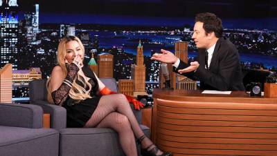 Madonna Dances While Lifting Her Dress After Lunging Across Jimmy Fallon’s Desk On ‘Tonight Show’ - hollywoodlife.com