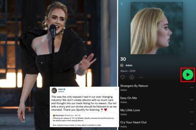 Adele orders Spotify to remove option to ‘shuffle’ track list on ‘30’ - nypost.com