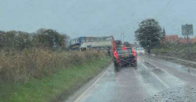 Double-decker bus veers off road in Fife as high winds and rain batter country - www.dailyrecord.co.uk
