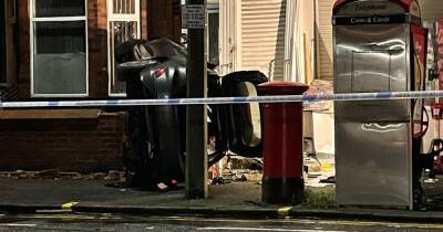 Three hurt after car mounts pavement and smashes into house - www.manchestereveningnews.co.uk - Manchester