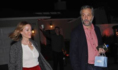 Leslie Mann Dresses Festive in Red Pants at Holiday Party with Husband Judd Apatow! - www.justjared.com