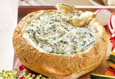 How to make a simple creamy spinach and bacon dip in a cob Recipe - www.newidea.com.au