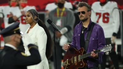 Eric Church and Jazmine Sullivan Sing National Anthem at Super Bowl LV - www.etonline.com