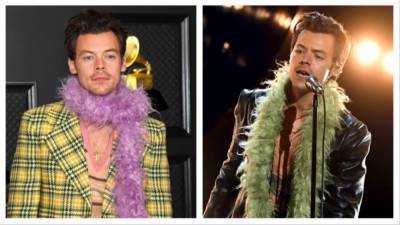 Harry Styles Wore 3 Different Boas to the 2021 GRAMMYs -- And We're So Here For It! - www.etonline.com