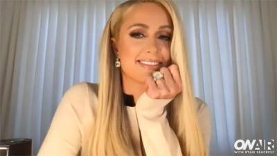 Paris Hilton Shows Off Emerald Cut Diamond Engagement Ring Engraved With A ‘P’ For The 1st Time - hollywoodlife.com