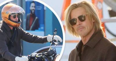 Brad Pitt hops on a motorcycle to film a commercial in Los Angeles - www.msn.com - Los Angeles