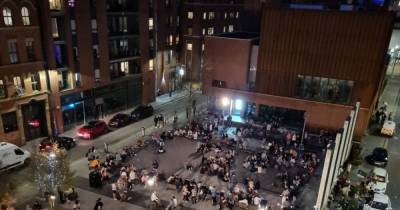 This was Ancoats last night as hundreds of people flocked to Cutting Room Square... residents were left with piles of empty beer cans, rubbish and loud music till late at night - www.manchestereveningnews.co.uk - Manchester