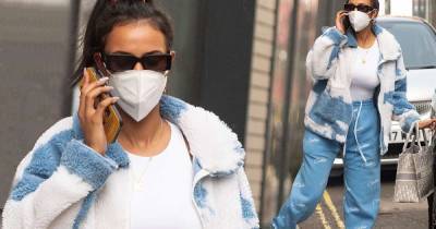 Maya Jama looks casual in a woolly jacket and blue tracksuit bottoms - www.msn.com