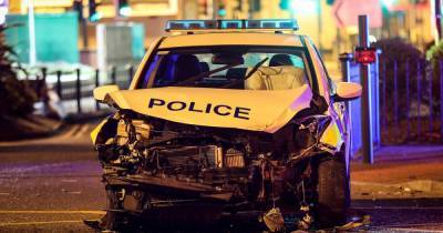 Police car wrecked after smash while responding to 'serious' emergency call - www.manchestereveningnews.co.uk - Manchester - county Oldham