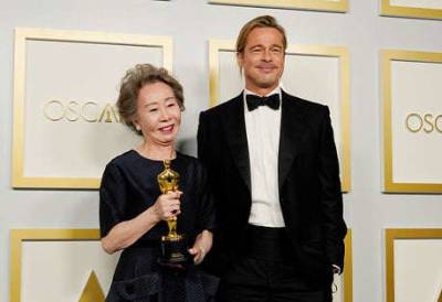 Minari actress, 73, flirts with Brad Pitt after making history with Oscars win - www.msn.com - South Korea