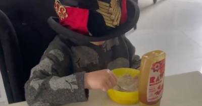 Peter Andre shares rare video of young son Theo as he enjoys breakfast in an oversized top hat - www.ok.co.uk