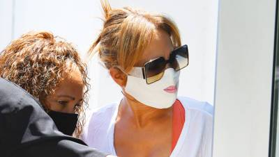 Jennifer Lopez Pictured For 1st Time After Ben Affleck Getaway In Cute Red Lips Face Mask - hollywoodlife.com - Miami - Montana