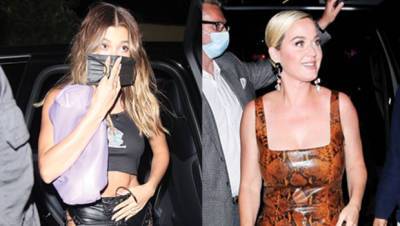 Hailey Baldwin Rocks Cut-Out Leather Pants Katy Perry Slays In Jumpsuit At Kendall Jenner’s Party - hollywoodlife.com